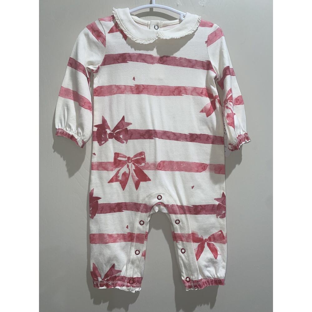 BURT’S BEES 0-3 Baby WrappedUp Bow Organic 100% Cotton Romper Holiday Christmas
